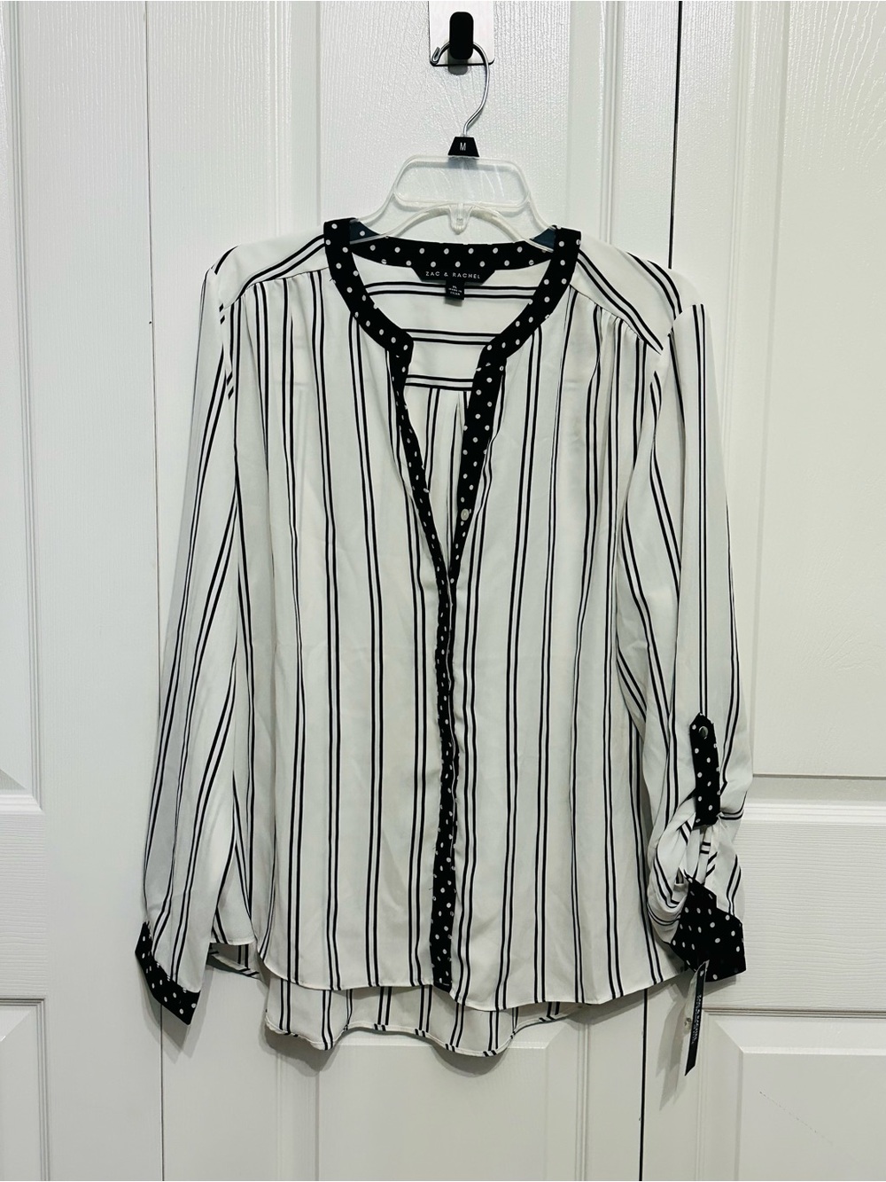 Zac & Rachel Women’s XL White Black Striped Polka Dot Blouse NWT